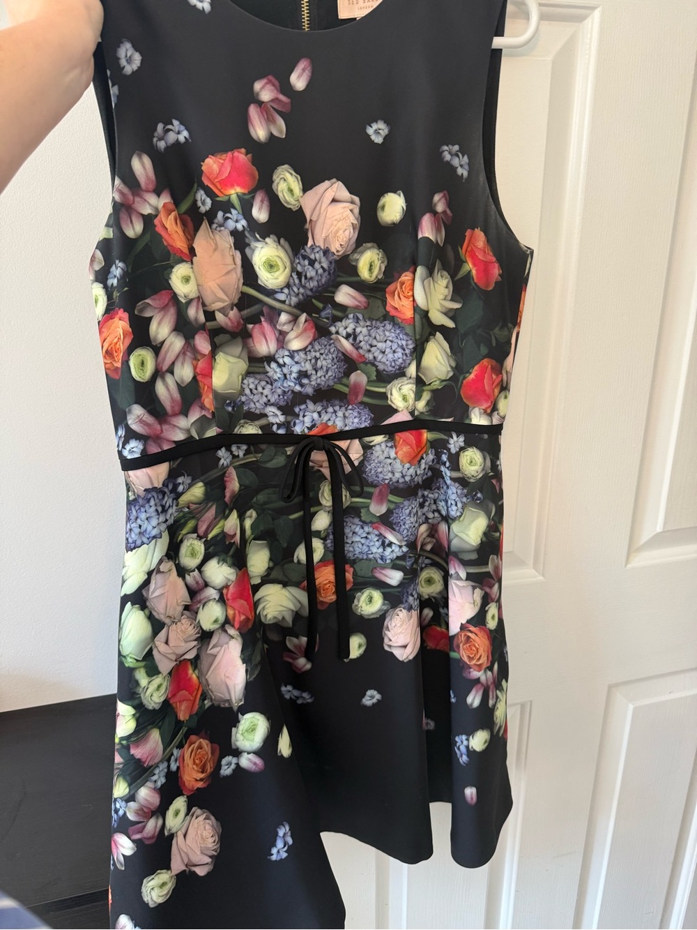 Ted Baker Black Floral Tie-Waist Sleeveless Tunic